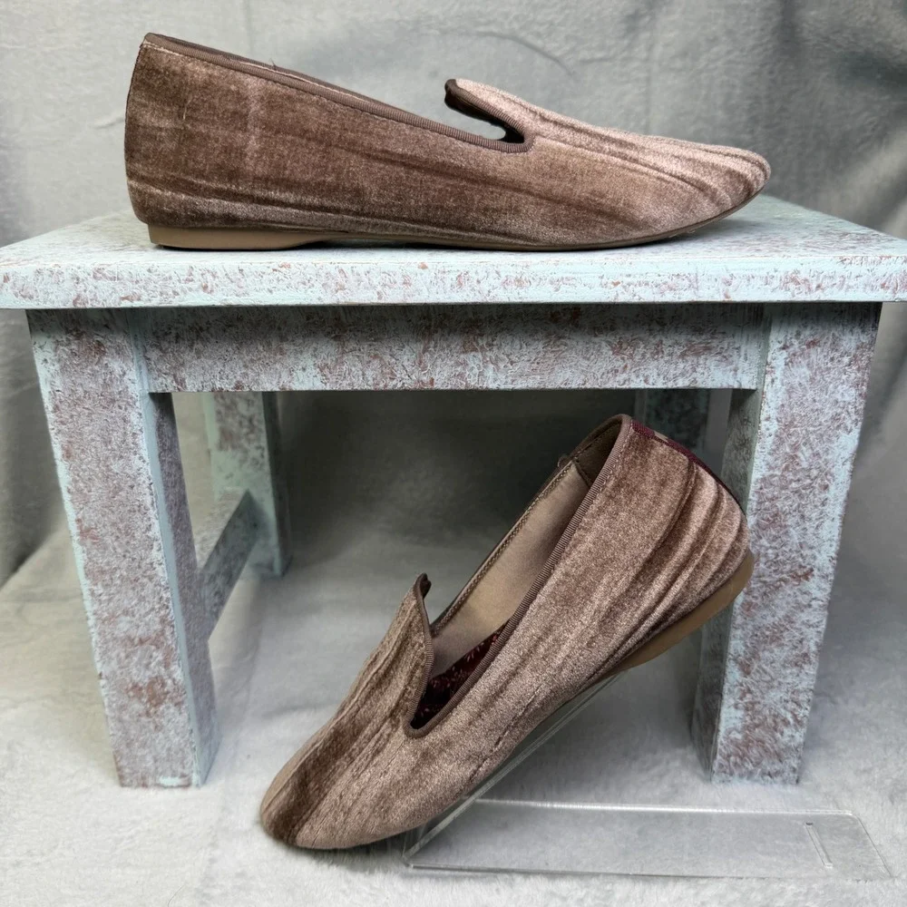 Birdies Donqun Velvet Loafers Womens 7 Brown Pleated Quilted Smoking Slippers